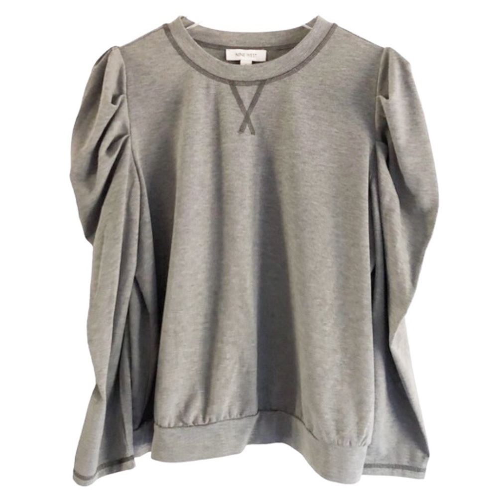 Nine West Gray Puff Shoulder Long Sleeve Top XL